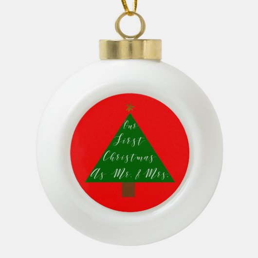 Onze eerste kerstcadeautjes voor Pas getrouwd Keramische Bal Ornament (Voorkant)