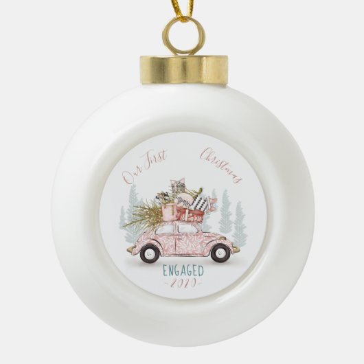 Onze eerste kerstcadeauwagen met Waterverf Keramische Bal Ornament (Voorkant)