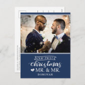Onze eerste kerstdag als Mr. & Mr. Newlyweds Holid Feestdagenkaart (Voorkant / Achterkant)