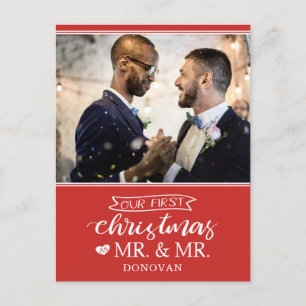 Onze eerste kerstdag als Mr. & Mr. Newlyweds Holid Feestdagenkaart