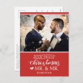 Onze eerste kerstdag als Mr. & Mr. Newlyweds Holid Feestdagenkaart (Voorkant / Achterkant)