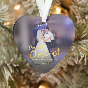Onze Eerste Kerstdag Foto Huwelijk Ornament