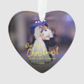 Onze Eerste Kerstdag Foto Huwelijk Ornament (achterkant)