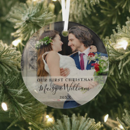 Onze Eerste Kerstdag Huwelijksfoto Glas Ornament