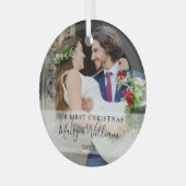 Onze Eerste Kerstdag Huwelijksfoto Glas Ornament (Voorkant links)