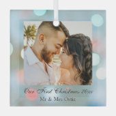 Onze eerste kerstdag met namen Datum Foto BlackTex Glas Ornament (Voorkant)