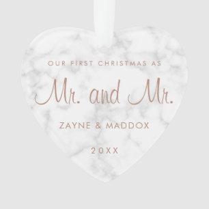 Onze eerste kerstdag moderne marmer Roos Gold Gay Ornament