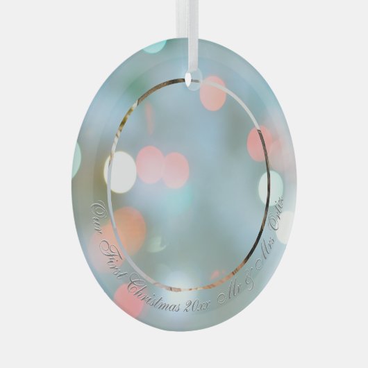 Onze eerste kerstdag Namen Datum Foto grijze tekst Glas Ornament (Voorkant Rechts)