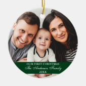 Onze eerste kerstfamilie Foto groen Keramisch Ornament (Voorkant)