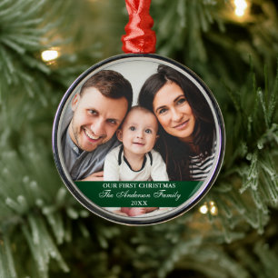 Onze eerste kerstfamilie Foto groen Metalen Ornament