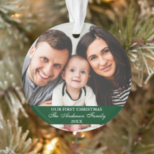 Onze eerste kerstfamilie Foto groen Ornament