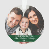 Onze eerste kerstfamilie Foto groen Ornament (voorkant)