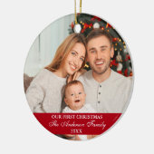Onze eerste kerstfamilie Foto rood Keramisch Ornament (Links)