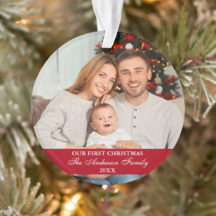 Onze eerste kerstfamilie Foto rood Ornament