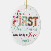 Onze eerste kerstfamilie van 5 jaar Baby's First Keramisch Ornament (Rechts)