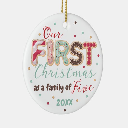 Onze eerste kerstfamilie van 5 jaar Baby's First Keramisch Ornament (Rechts)