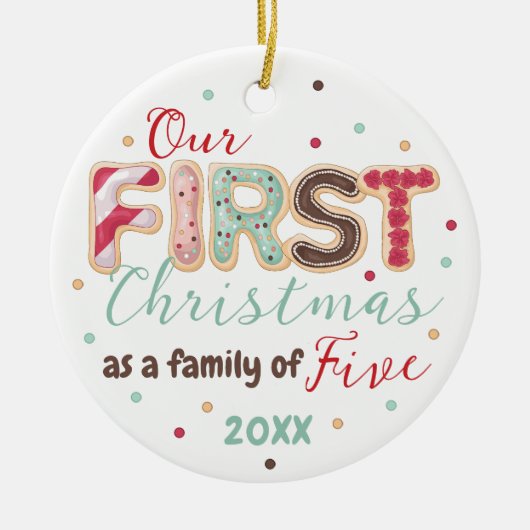 Onze eerste kerstfamilie van 5 jaar Baby's First Keramisch Ornament (Voorkant)