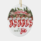 Onze eerste kerstfamilie van 6 aangepaste kousen keramisch ornament (Rechts)