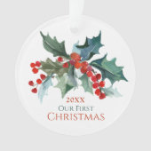 Onze eerste kerstfeest Holly en bessen Ornament (voorkant)