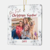 Onze eerste kerstfeest samen Foto rood Keramisch Ornament (Links)