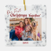 Onze eerste kerstfeest samen Foto rood Keramisch Ornament (Voorkant)