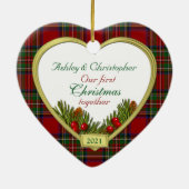 Onze eerste kerstfeest samen met Tartan Foto's Keramisch Ornament (Achterkant)