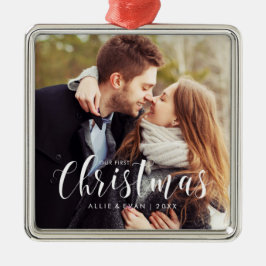 "Onze eerste kerstfeest" Weddenfoto Metalen Ornament