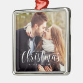 "Onze eerste kerstfeest" Weddenfoto Metalen Ornament (Links)