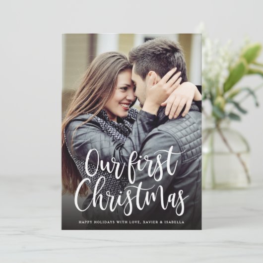 Onze eerste kerstfeestdag fotokaart feestdagenkaart (Staand voorkant)