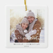 Onze eerste kerstfeestdag met twee kanten keramisch ornament (Voorkant)