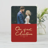 Onze eerste kerstfeestdag voor Passen getrouwd Feestdagenkaart (Staand voorkant)