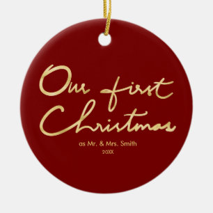 Onze eerste kerstfeestdagen met Gold Pas getrouwd  Keramisch Ornament