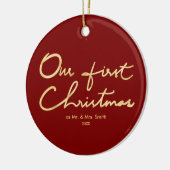 Onze eerste kerstfeestdagen met Gold Pas getrouwd  Keramisch Ornament (Links)