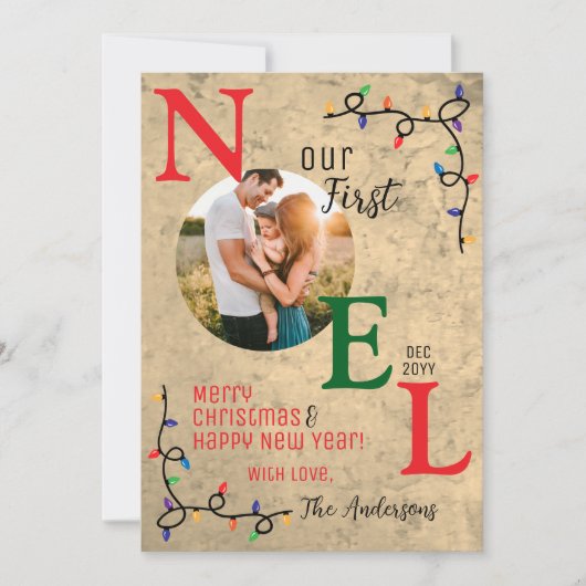 Onze eerste kerstfeestelijke 1e Noel familiefoto Feestdagenkaart (Voorkant)