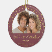 Onze eerste kerstfeestelijke foto Gold Confetti Keramisch Ornament (Links)