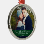Onze eerste kerstfeestelijke foto groen metalen ornament (Rechts)
