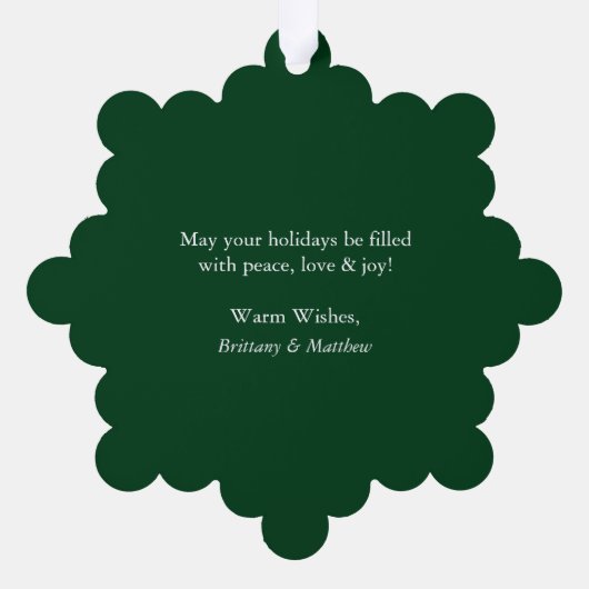 Onze eerste kerstfeestelijke foto groen ornament kaart (Achterkant)