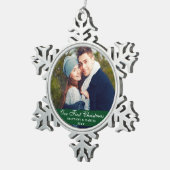 Onze eerste kerstfeestelijke foto groen tin sneeuwvlok ornament (Rechts)
