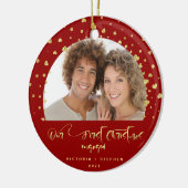 Onze eerste kerstfeestelijke foto keramisch ornament (Links)