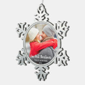 Onze eerste kerstfeestelijke foto Modern SF Tin Sneeuwvlok Ornament (Rechts)