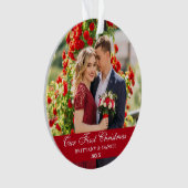 Onze eerste kerstfeestelijke foto Rood Ornament (voorkant)