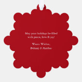 Onze eerste kerstfeestelijke foto Rood Ornament Kaart (Achterkant)