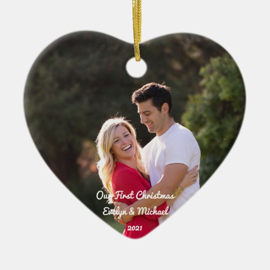 Onze eerste kerstfeestelijke fotokeramische versie keramisch ornament (Voorkant)