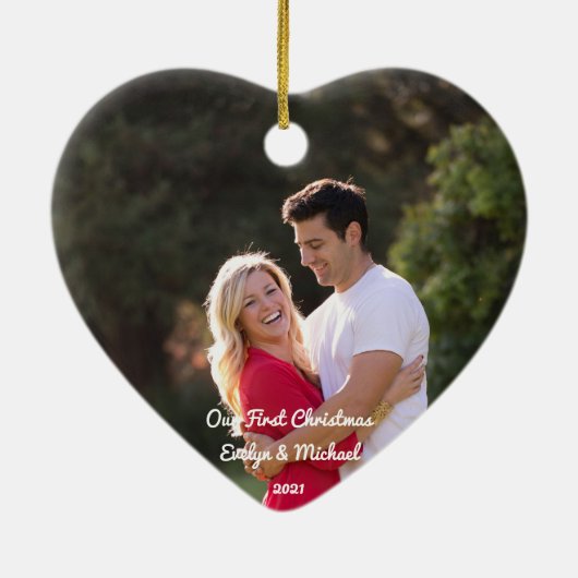 Onze eerste kerstfeestelijke fotokeramische versie keramisch ornament (Achterkant)