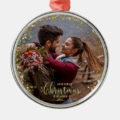 Onze eerste kerstfeestelijke fotoversiering metalen ornament (Voorkant)