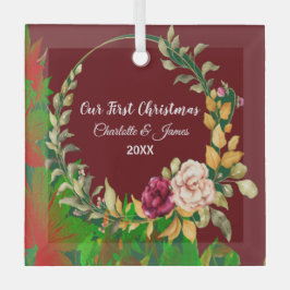 Onze eerste kerstfeestelijke Waterverf Groene Wrea Glas Ornament