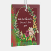 Onze eerste kerstfeestelijke Waterverf Groene Wrea Glas Ornament (Voorkant Rechts)