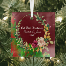 Onze eerste kerstfeestelijke Waterverf Groene Wrea Glas Ornament