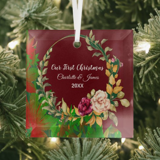 Onze eerste kerstfeestelijke Waterverf Groene Wrea Glas Ornament (Insitu)