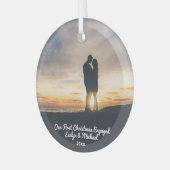 Onze eerste kerstfeestfoto glas ornament (Voorkant links)